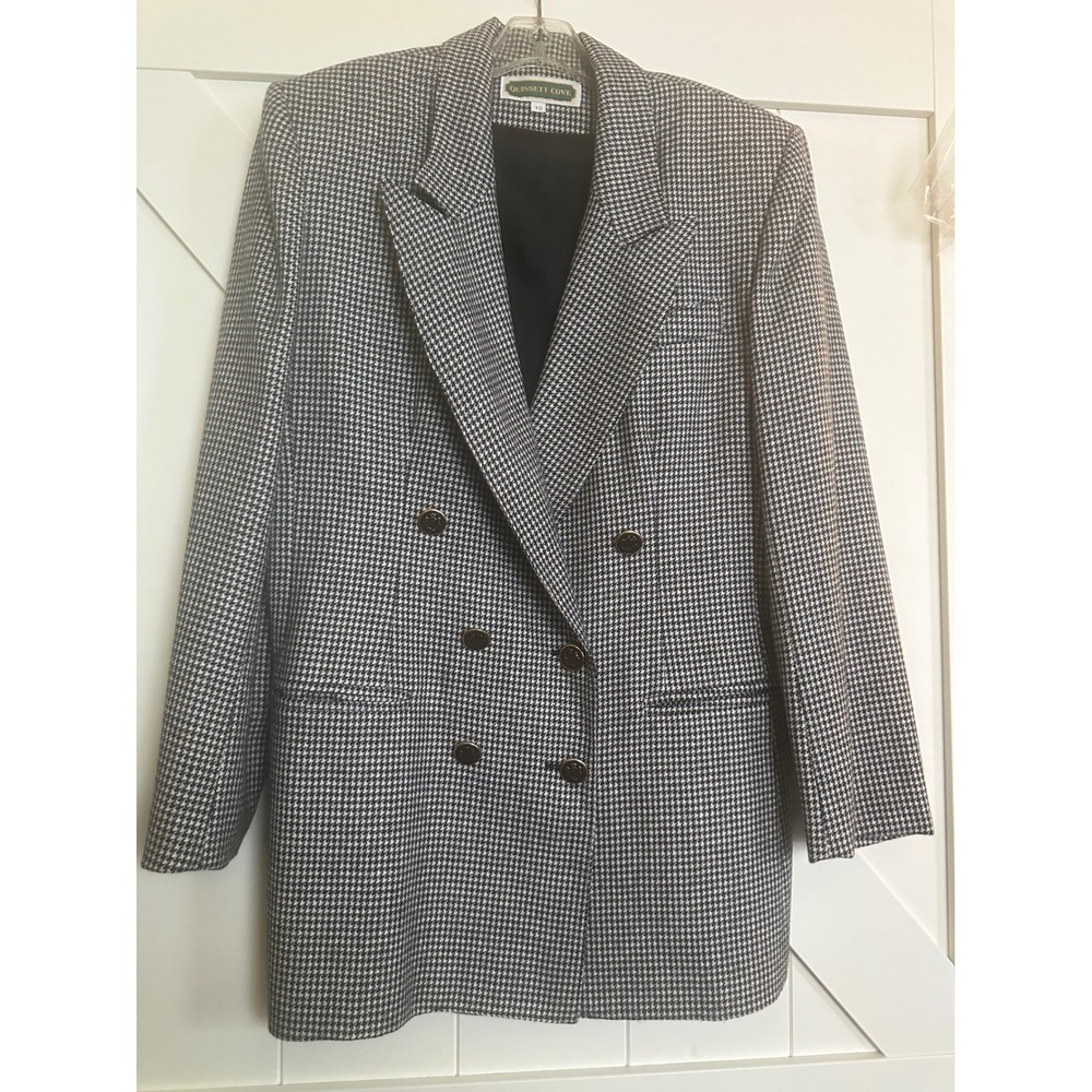 QUISSETT COVE Houndstooth 100% Wool Blazer Jacket‎ Women Size 10 Double Breasted